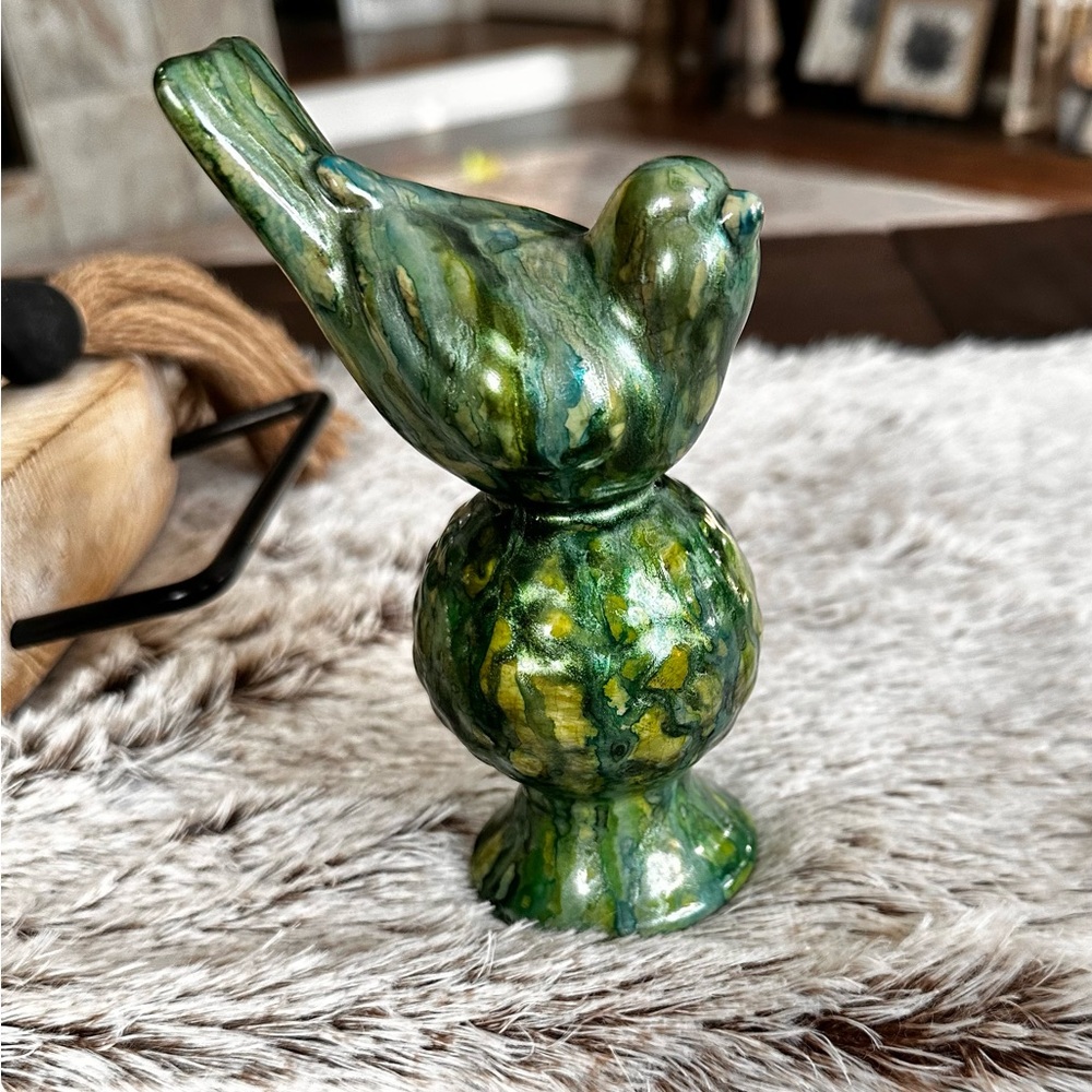 Hand crafted shades of green Ceramic Bird Figurine